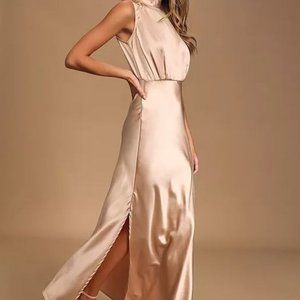 Women's Lulus Classic Elegance Mock Neck Sleeveless Satin Gown